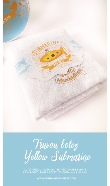 Trusou botez brodat pentru baieti cu submarinul galben, Yellow Submarine 9